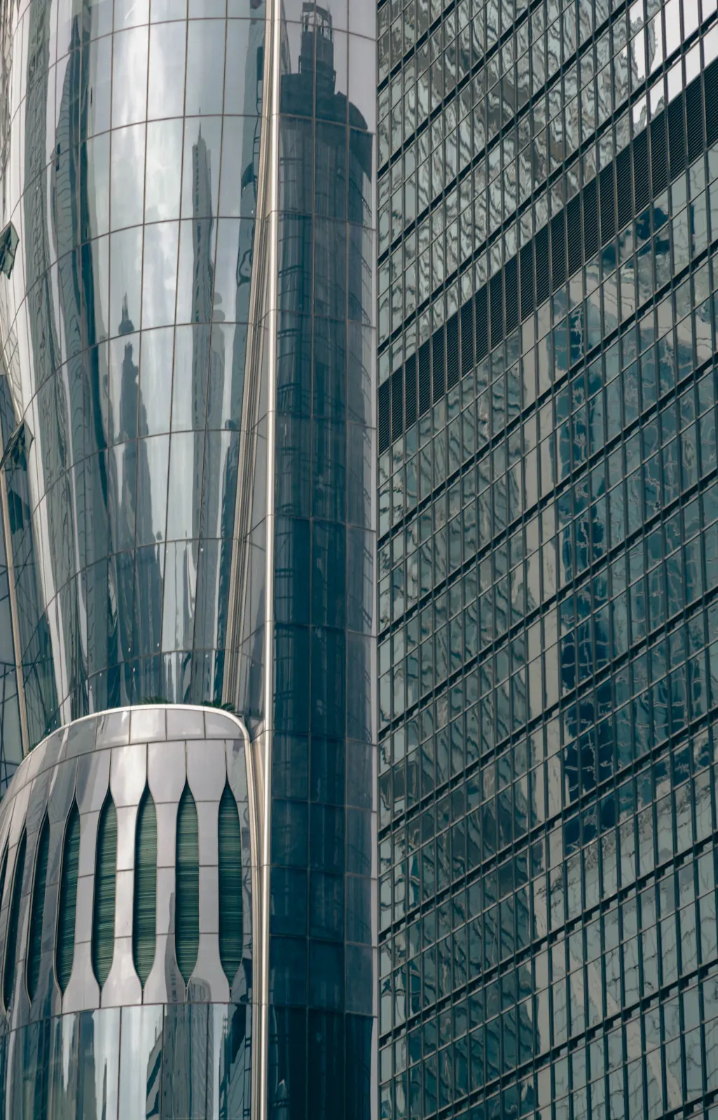 Glass façades of commercial buildings in Admiralty, Hong Kong